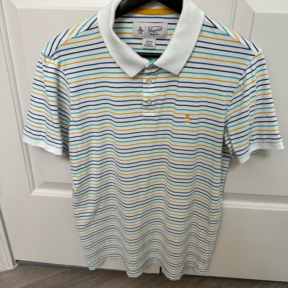 Original Penguin Men's Polo Shirt - White with Multicolor Stripes